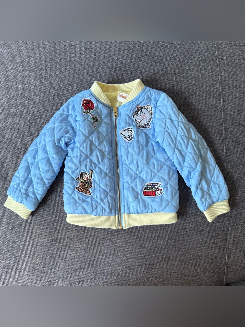 Disney Beauty and the Beast Light Blue Quilted Satin Bomber Jacket Girls 3T